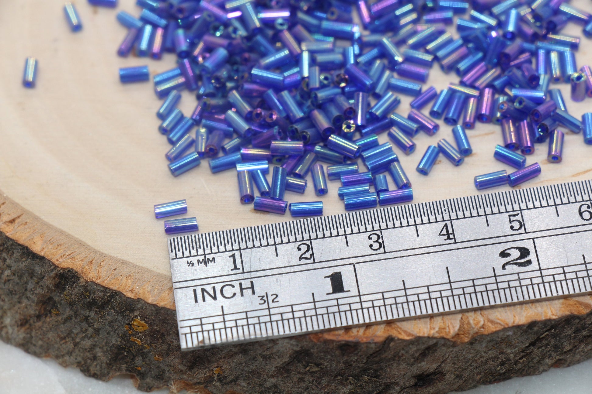 Tube Shape Glass Seed Beads, Blue AB Tube Bugle Beads, Iridescent Tube Glass Beads, Size 4mm Beading Supplies #2764