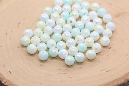 8mm Green Ombre Round Beads, Acrylic Gumball Bead, Iridescent Round Beads, Bubblegum Beads, Plastic Round Bead, Jewelry Beads #2715