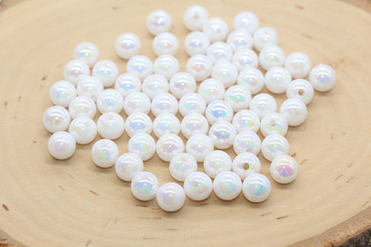 8mm White Ombre Round Beads, Acrylic Gumball Bead, Iridescent Round Beads, Bubblegum Beads, Plastic Round Bead #2719