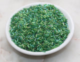 Tube Shape Glass Seed Beads, Green AB Tube Bugle Beads, Iridescent Tube Glass Beads, Size 4mm Beading Supplies #2765