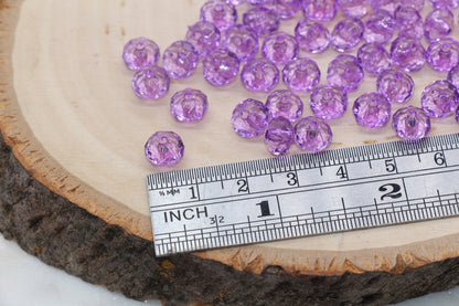 8mm Purple Transparent Faceted Rondelle Beads, Faceted Acrylic Loose Beads, Bubblegum Beads, Chunky Beads, #2775