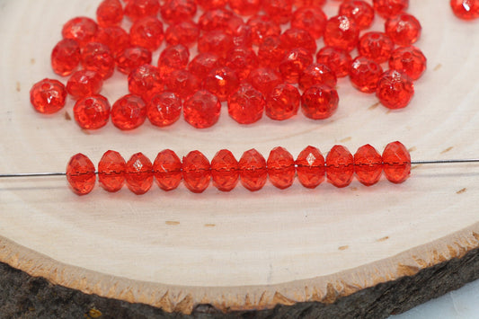 8mm Red Transparent Faceted Rondelle Beads, Faceted Acrylic Loose Beads, Bubblegum Beads, Chunky Beads, #2776