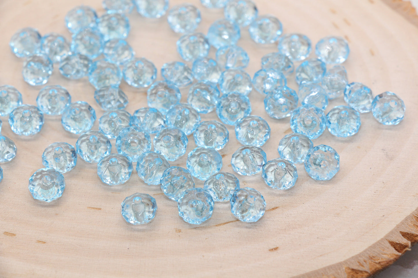 8mm Light Blue Transparent Faceted Rondelle Beads, Faceted Acrylic Loose Beads, Bubblegum Beads, Chunky Beads, #2777