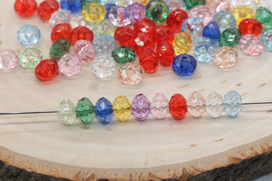 8mm Assort Transparent Faceted Rondelle Beads, Multicolor Faceted Acrylic Loose Beads, Bubblegum Beads, Chunky Beads, #2783