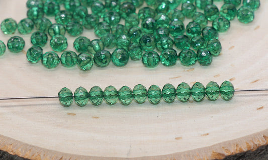 6mm Green Transparent Faceted Rondelle Beads, Faceted Acrylic Loose Beads, Bubblegum Beads, Chunky Beads, #2784