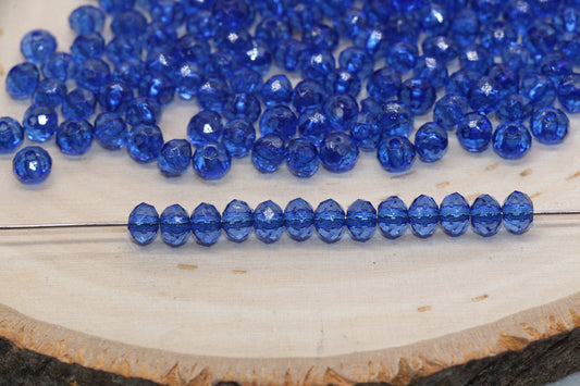 6mm Royal Blue Transparent Faceted Rondelle Beads, Faceted Acrylic Loose Beads, Bubblegum Beads, Chunky Beads, #2790