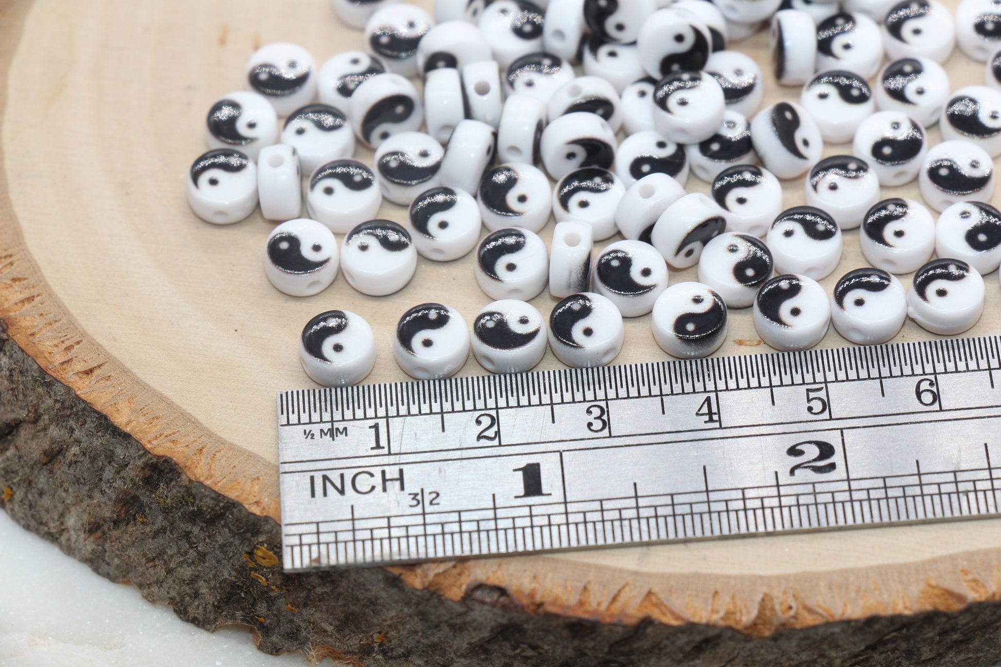 Yin Yang Beads, Tai Chi Symbol Beads, Acrylic Black and White Yin Yang Symbol Beads, Plastic Beads, Jewelry Beads, Bead for Bracelet #2795