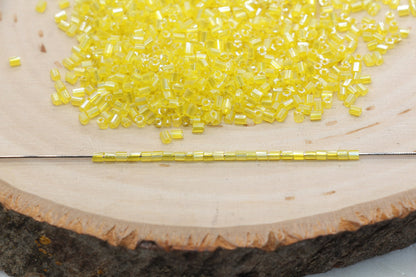 Tube Shape Glass Seed Beads, Glossy Yellow Tube Bugle Beads, Size 2mm Beading Supplies #2799