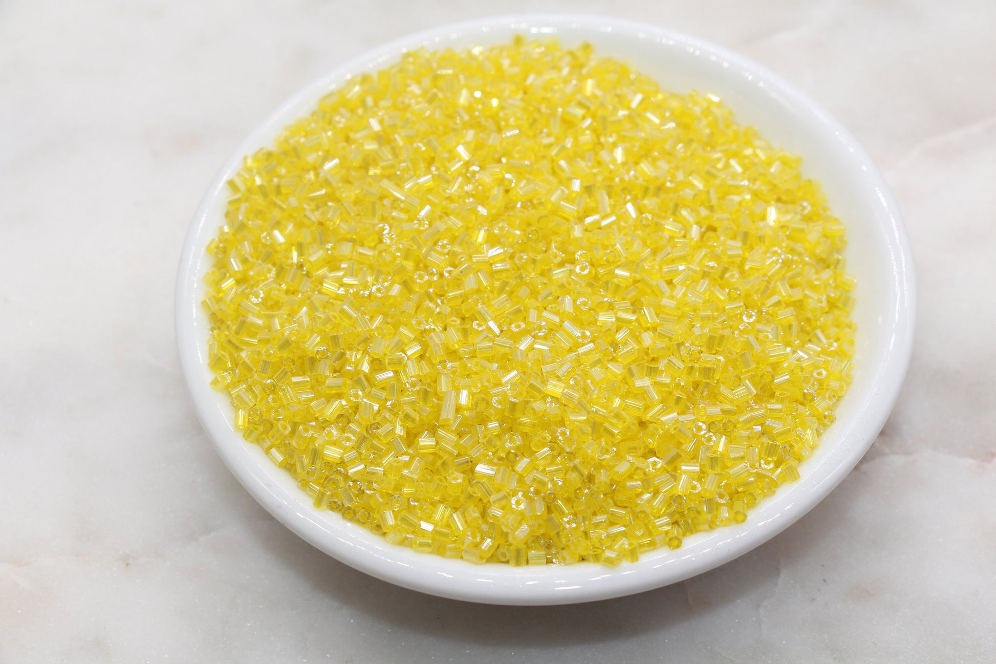 Tube Shape Glass Seed Beads, Glossy Yellow Tube Bugle Beads, Size 2mm Beading Supplies #2799