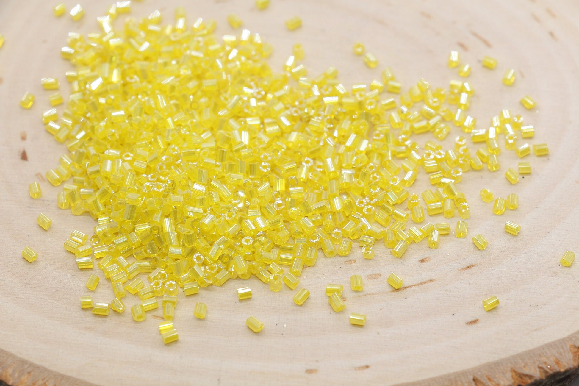 Tube Shape Glass Seed Beads, Glossy Yellow Tube Bugle Beads, Size 2mm Beading Supplies #2799