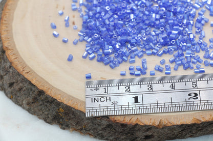 Tube Shape Glass Seed Beads, Glossy Blue Tube Bugle Beads, Size 2mm Beading Supplies #2800