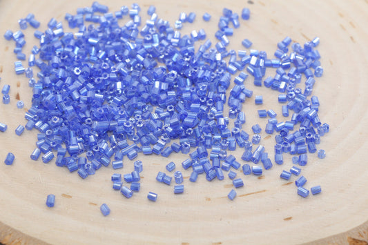 Tube Shape Glass Seed Beads, Glossy Blue Tube Bugle Beads, Size 2mm Beading Supplies #2800