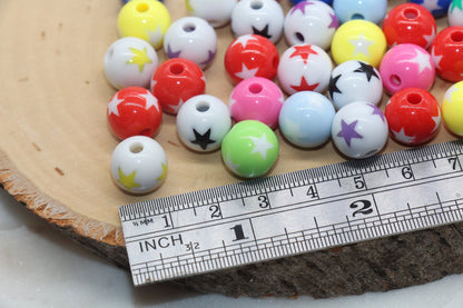 12mm Star Gumball Beads, Multicolor Star Loose Beads, Bubblegum Beads, Chunky Beads, Smooth Round Beads #1780