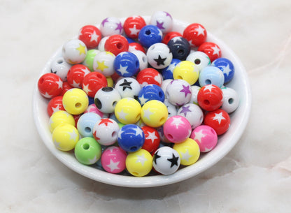 12mm Star Gumball Beads, Multicolor Star Loose Beads, Bubblegum Beads, Chunky Beads, Smooth Round Beads #1780