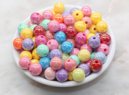 12mm Multicolor AB Gumball Beads, Iridescent Mix Acrylic Loose Beads, Solid Bubblegum Beads, Chunky Beads, Glossy Smooth Round Beads #2804