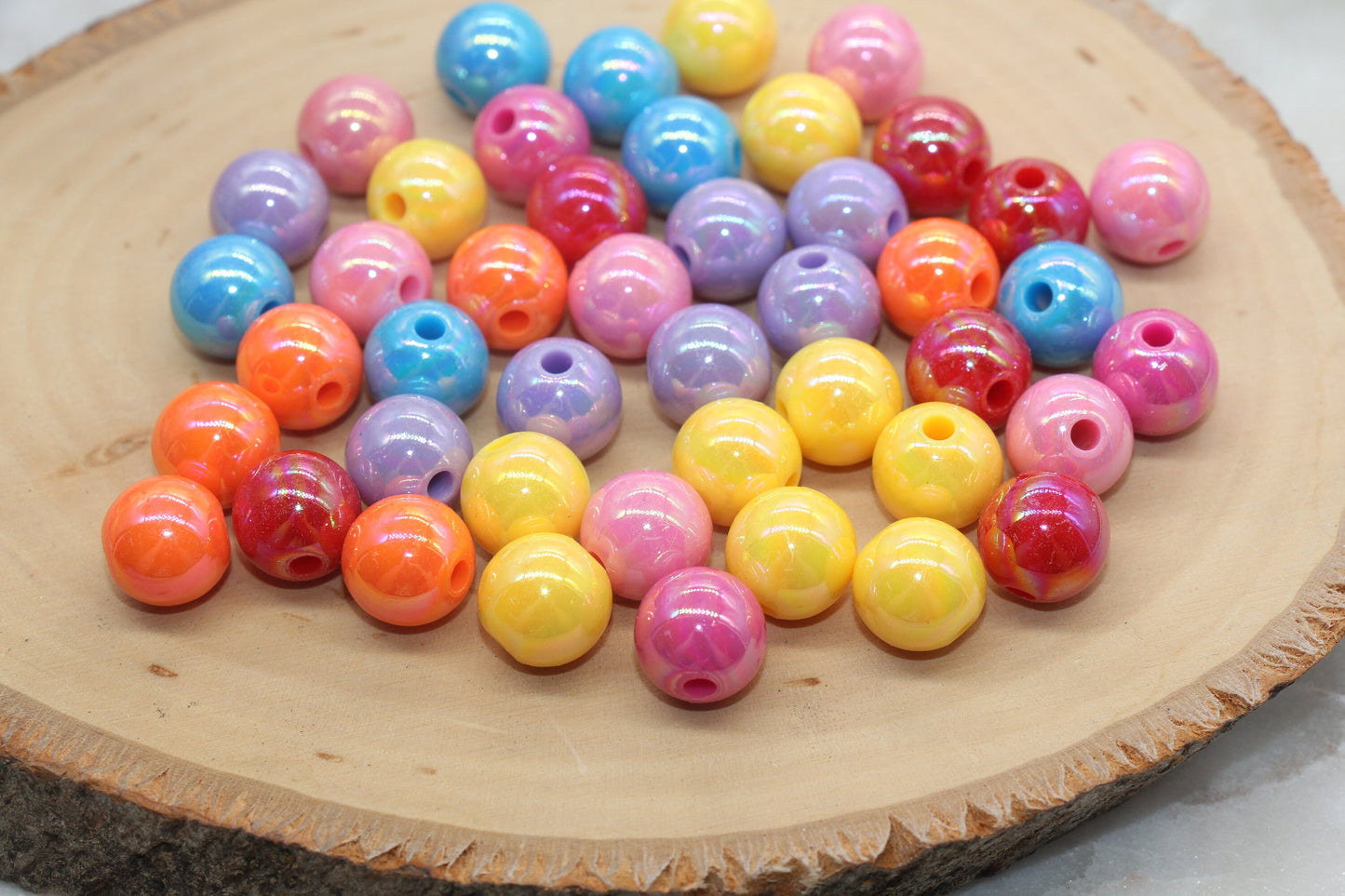 12mm Multicolor AB Gumball Beads, Iridescent Mix Acrylic Loose Beads, Solid Bubblegum Beads, Chunky Beads, Glossy Smooth Round Beads #1819