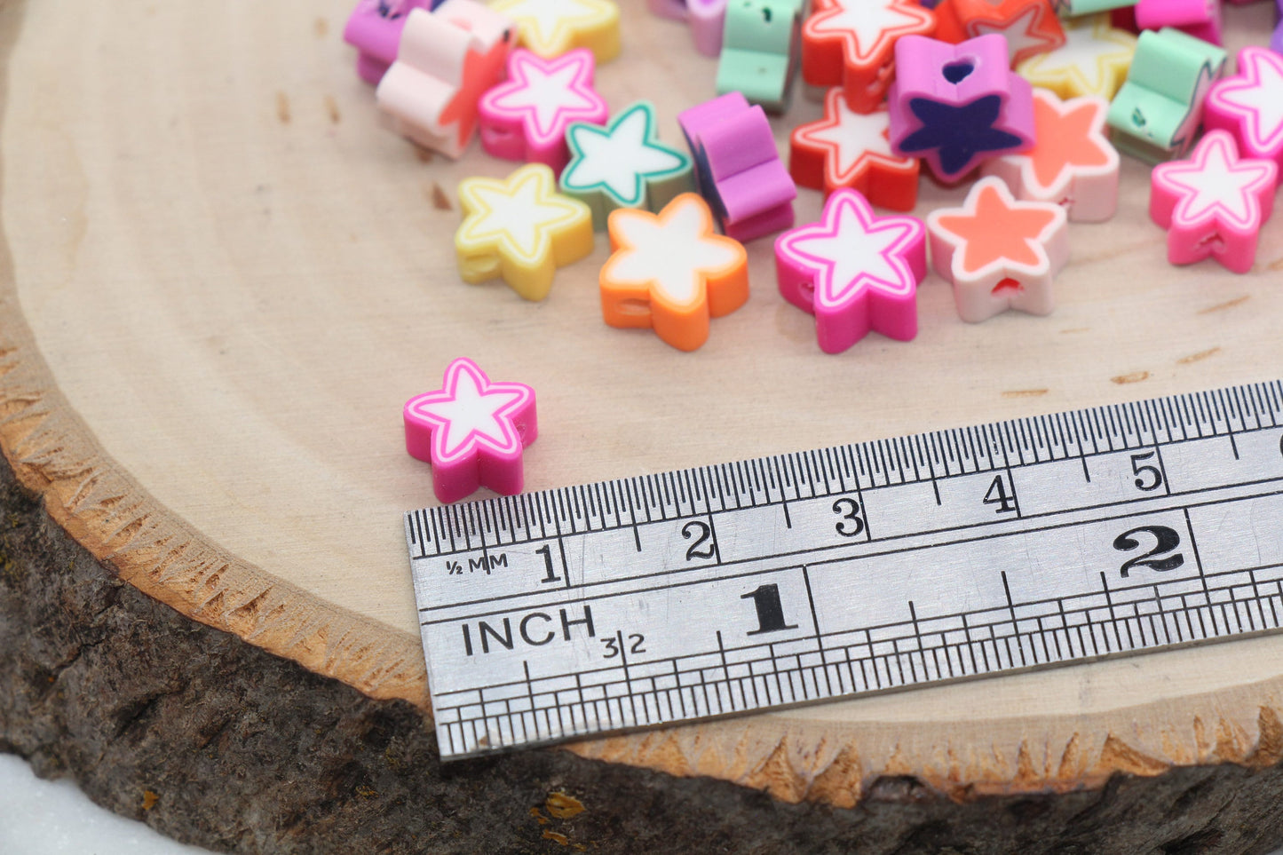 Star Polymer Clay Beads, Multicolored Star Fimo Cane Beads, Assorted Star Shape Beads, Rainbow Star Slice Beads #19