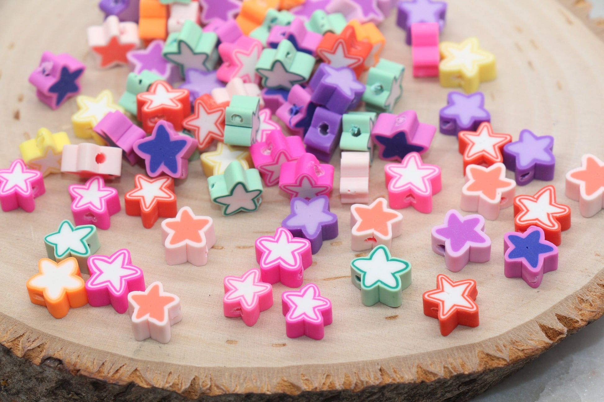 Star Polymer Clay Beads, Multicolored Star Fimo Cane Beads, Assorted Star Shape Beads, Rainbow Star Slice Beads #19