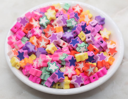 Star Polymer Clay Beads, Multicolored Star Fimo Cane Beads, Assorted Star Shape Beads, Rainbow Star Slice Beads #19