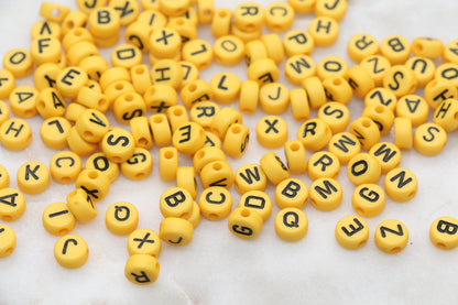 Dark Yellow Alphabet Letter Beads, Acrylic Yellow and Black Letters Beads, Round Acrylic Beads, ABC Letter Beads, Name Beads 7mm #12