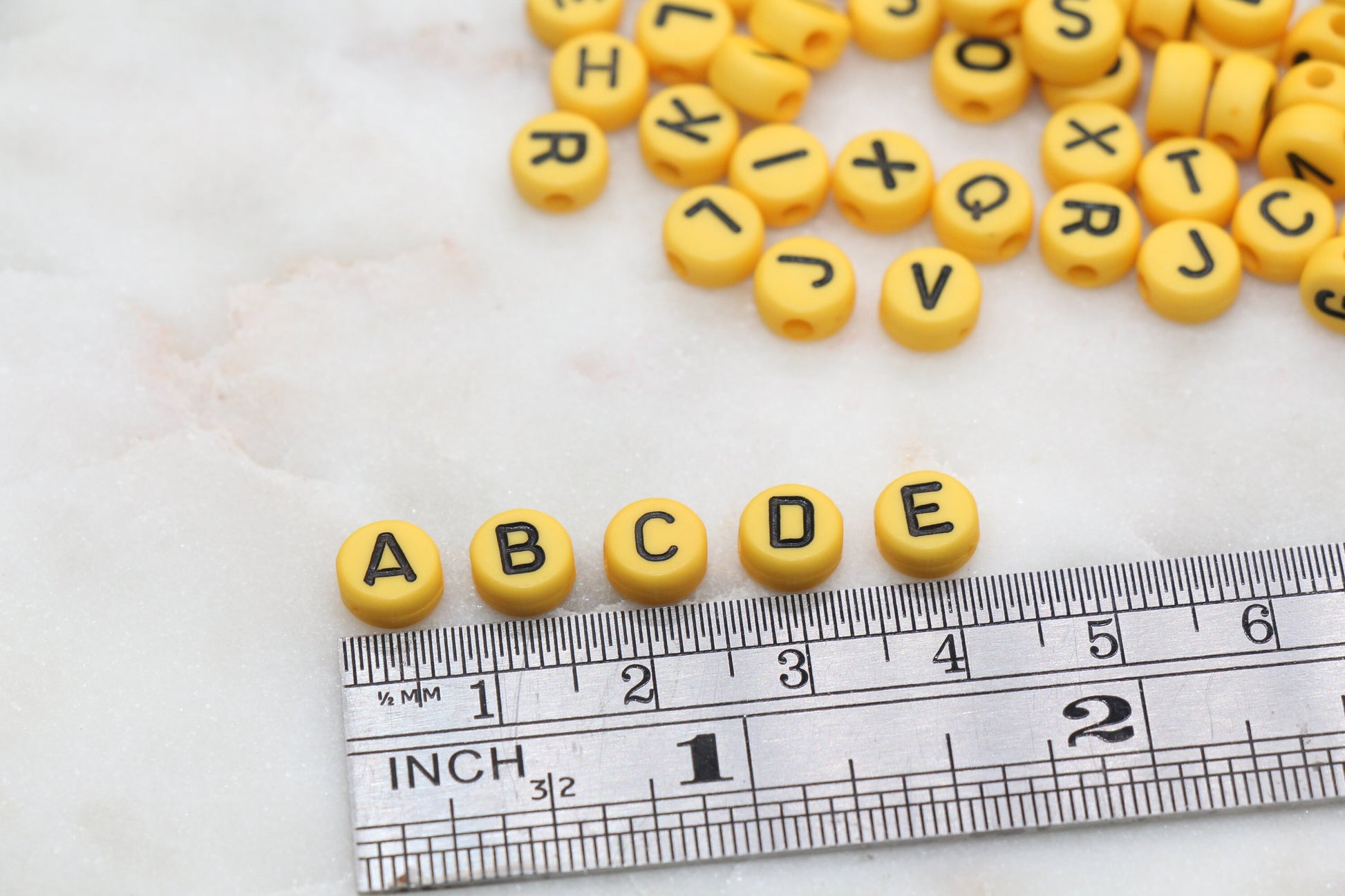 Dark Yellow Alphabet Letter Beads, Acrylic Yellow and Black Letters Beads, Round Acrylic Beads, ABC Letter Beads, Name Beads 7mm #12