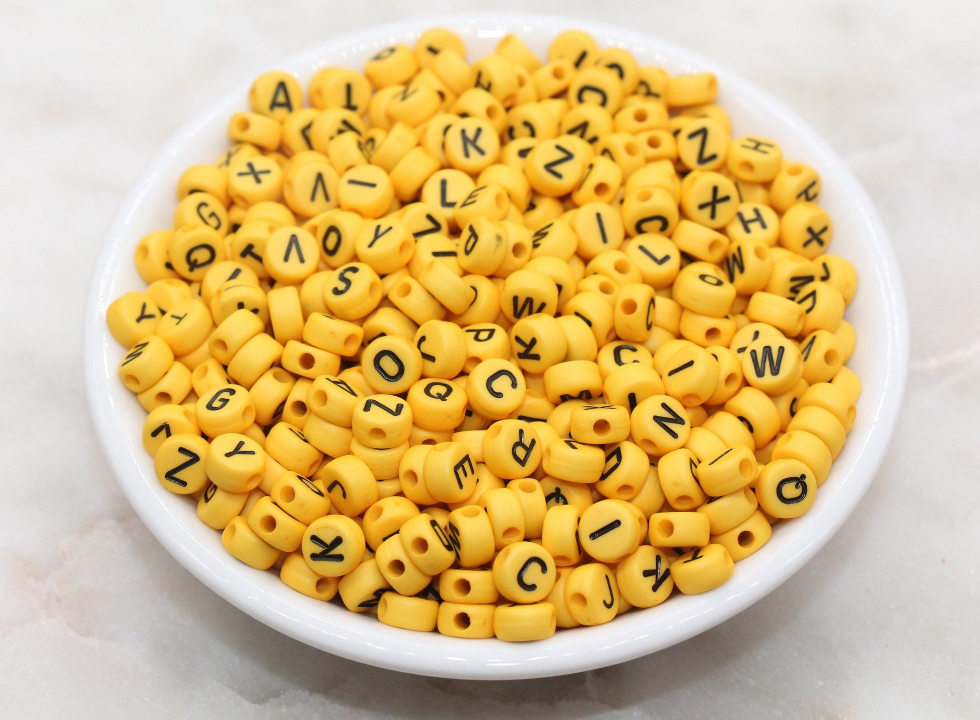 Dark Yellow Alphabet Letter Beads, Acrylic Yellow and Black Letters Beads, Round Acrylic Beads, ABC Letter Beads, Name Beads 7mm #12