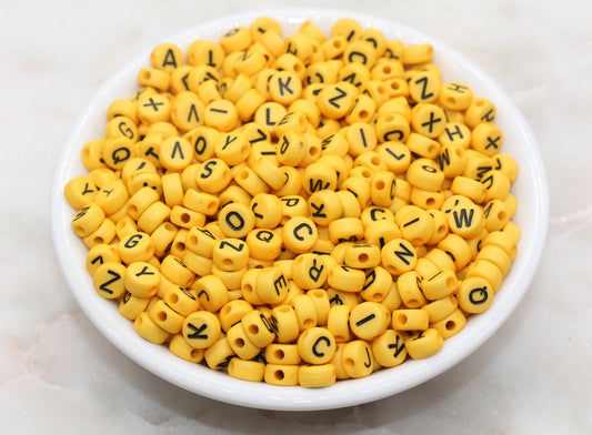 Dark Yellow Alphabet Letter Beads, Acrylic Yellow and Black Letters Beads, Round Acrylic Beads, ABC Letter Beads, Name Beads 7mm #12