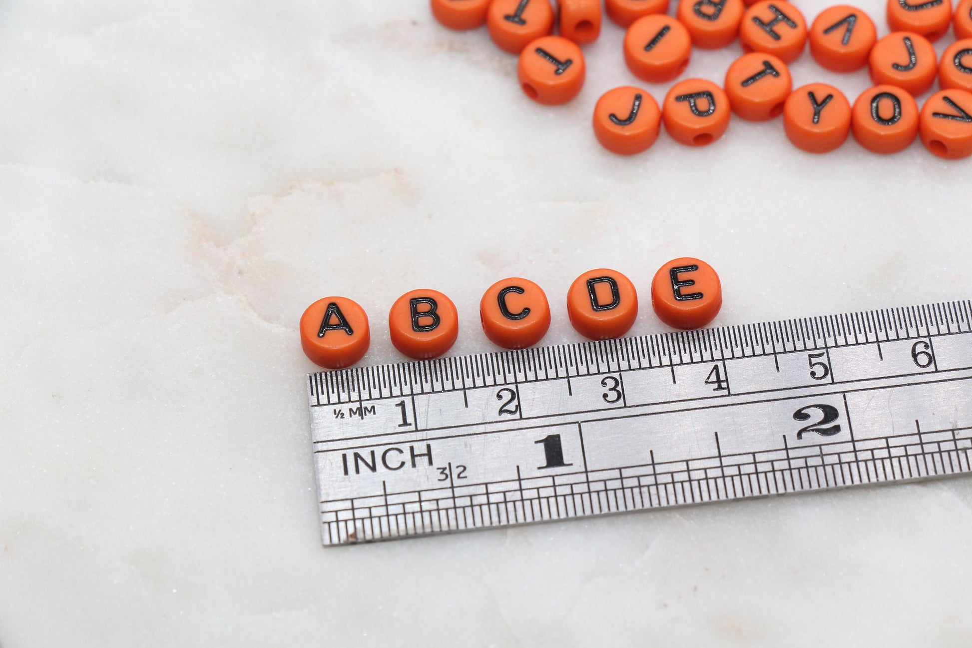 Orange Alphabet Letter Beads, Acrylic Orange and Black Letters Beads, Round Acrylic Beads, ABC Letter Beads, Name Beads 7mm #44