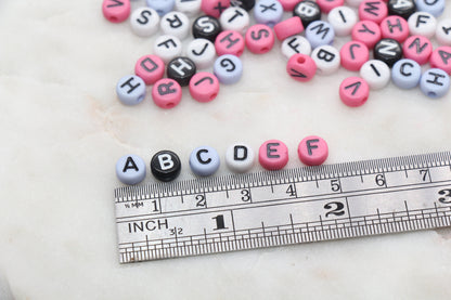 Assort Alphabet Letter Beads, Mix Acrylic Beads with Black Letters, Multicolor Round Acrylic Beads, ABC Letter Beads, Name Beads 7mm #345