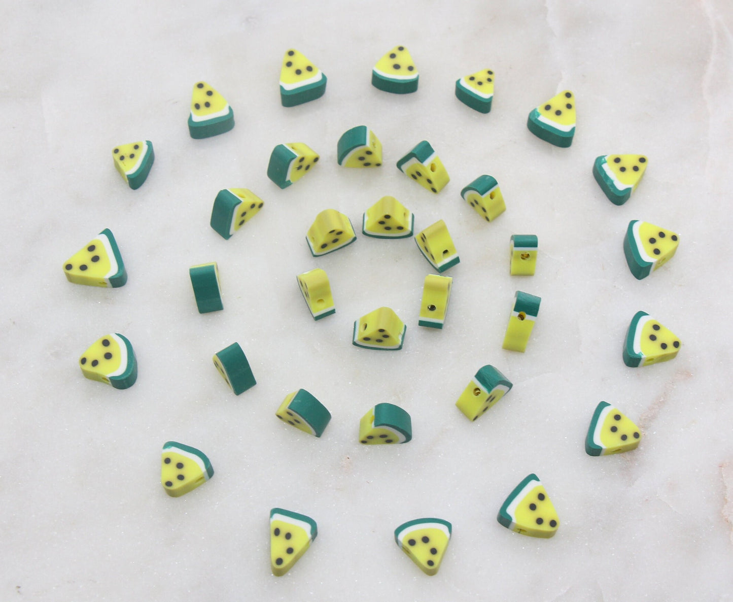 Yellow Watermelon Polymer Clay Beads, Fruit Cane Beads, Triangle Watermelon Clay Beads, Sliced Watermelon Beads, Jewelry Beads #10