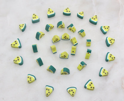 Yellow Watermelon Polymer Clay Beads, Fruit Cane Beads, Triangle Watermelon Clay Beads, Sliced Watermelon Beads, Jewelry Beads #10