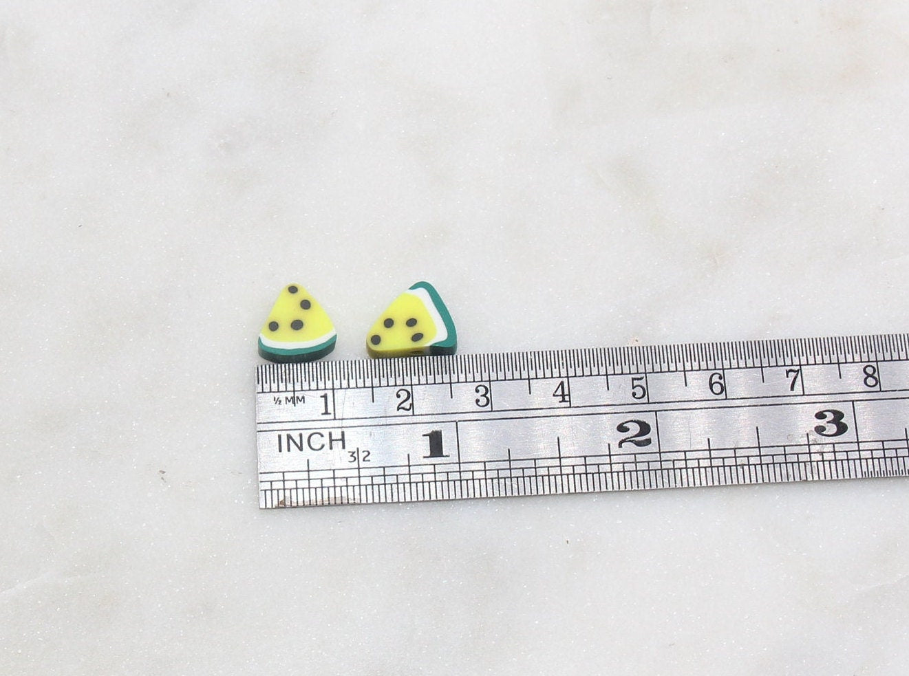 Yellow Watermelon Polymer Clay Beads, Fruit Cane Beads, Triangle Watermelon Clay Beads, Sliced Watermelon Beads, Jewelry Beads #10