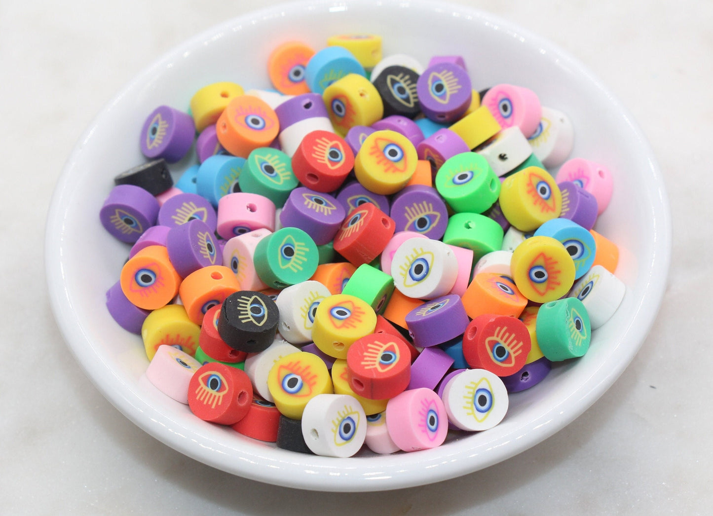 Evil Eye Polymer Clay Beads, Multicolored Evil Eye Fimo Cane Beads, Assorted Evil Eye Beads, Rainbow Evil Eye Slice Beads #23