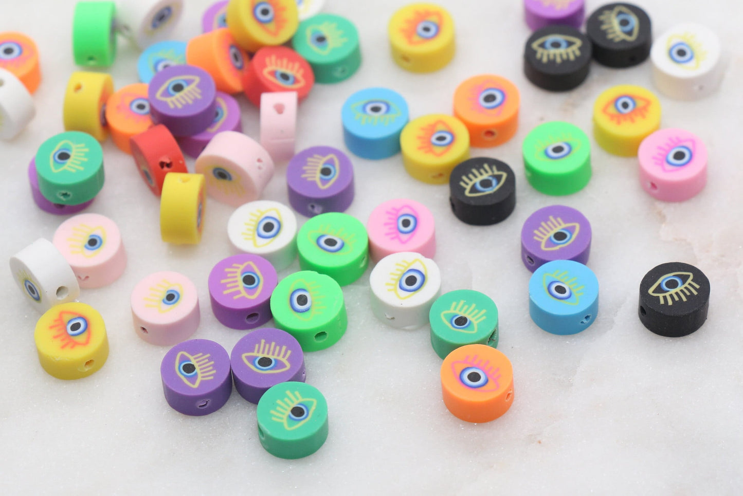 Evil Eye Polymer Clay Beads, Multicolored Evil Eye Fimo Cane Beads, Assorted Evil Eye Beads, Rainbow Evil Eye Slice Beads #23