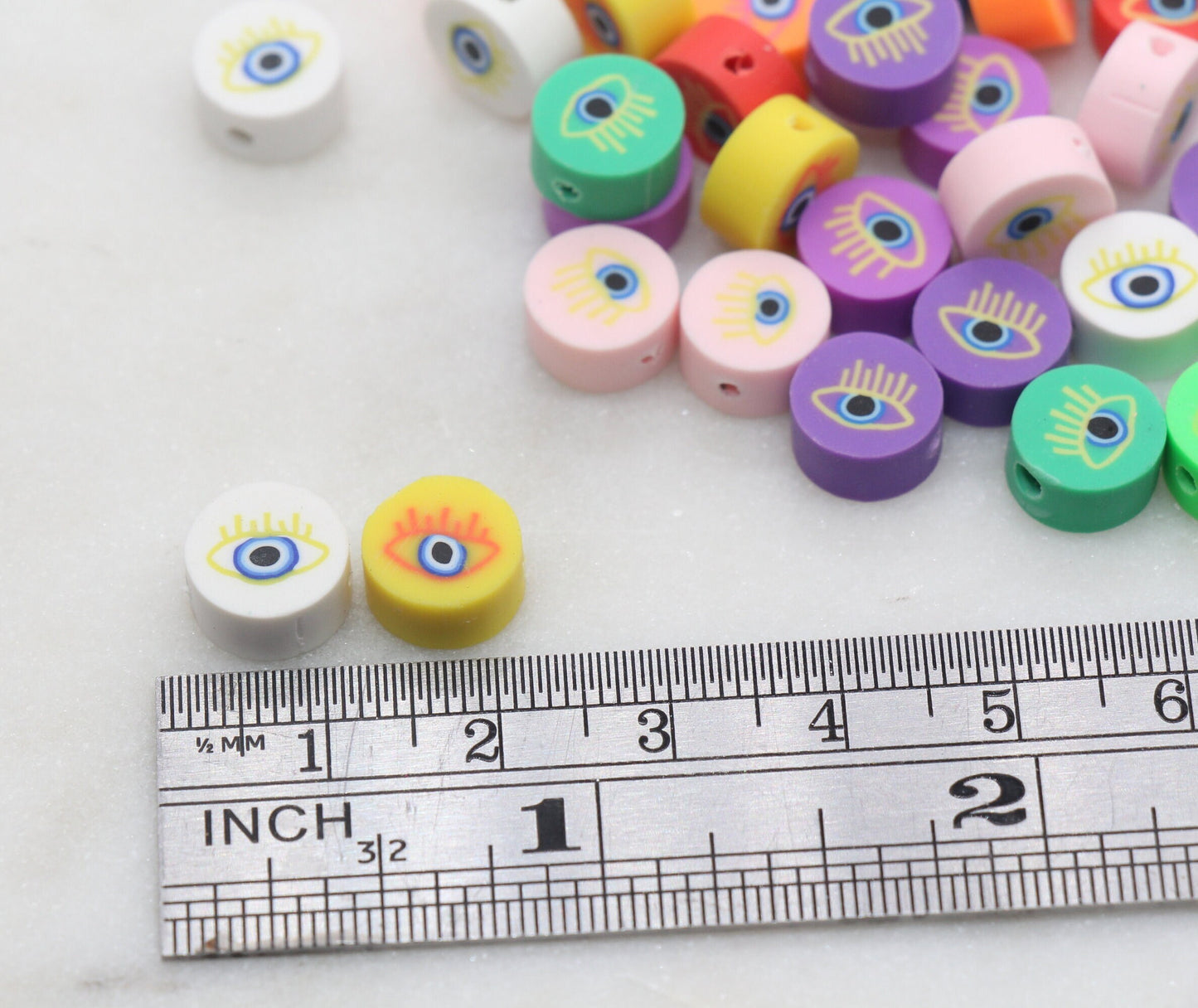 Evil Eye Polymer Clay Beads, Multicolored Evil Eye Fimo Cane Beads, Assorted Evil Eye Beads, Rainbow Evil Eye Slice Beads #23