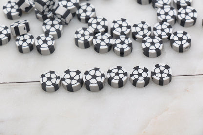 Soccer Ball Polymer Clay Beads, White Soccer Ball Beads, Kawaii Soccer Clay Beads, Sport Beads, Jewelry Beads #273