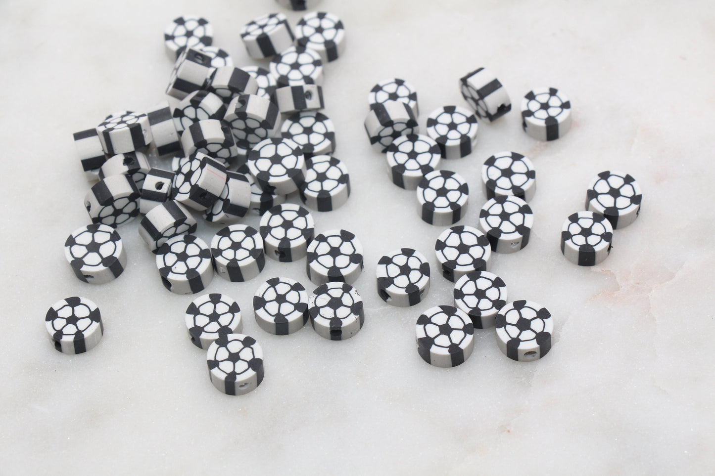 Soccer Ball Polymer Clay Beads, White Soccer Ball Beads, Kawaii Soccer Clay Beads, Sport Beads, Jewelry Beads #273