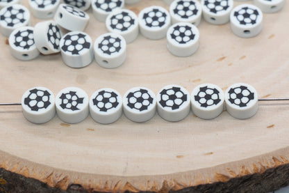 Soccer Ball Polymer Clay Beads, White Soccer Ball Beads, Kawaii Soccer Clay Beads, Sport Beads, Jewelry Beads #275