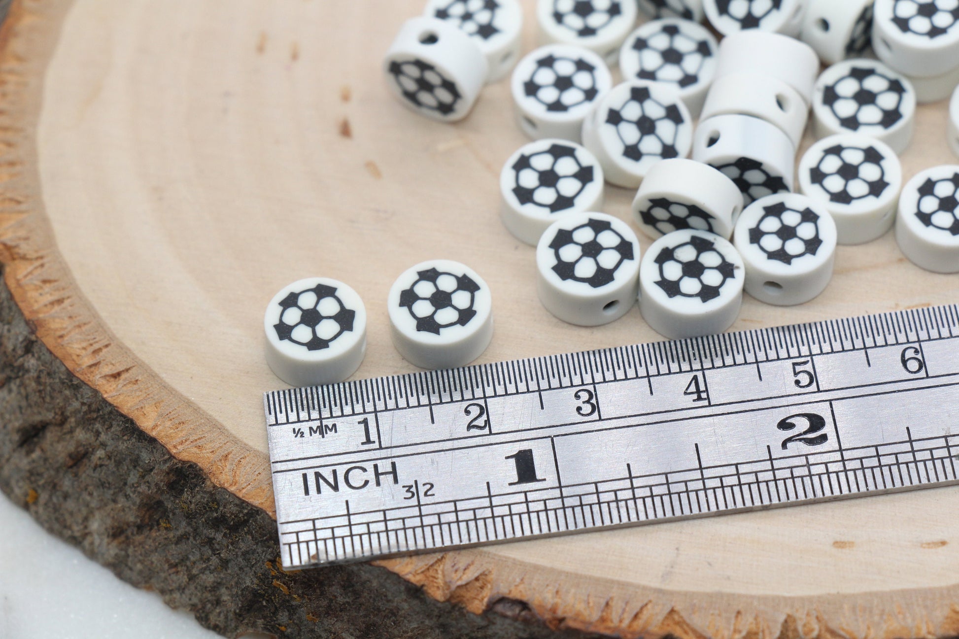 Soccer Ball Polymer Clay Beads, White Soccer Ball Beads, Kawaii Soccer Clay Beads, Sport Beads, Jewelry Beads #275