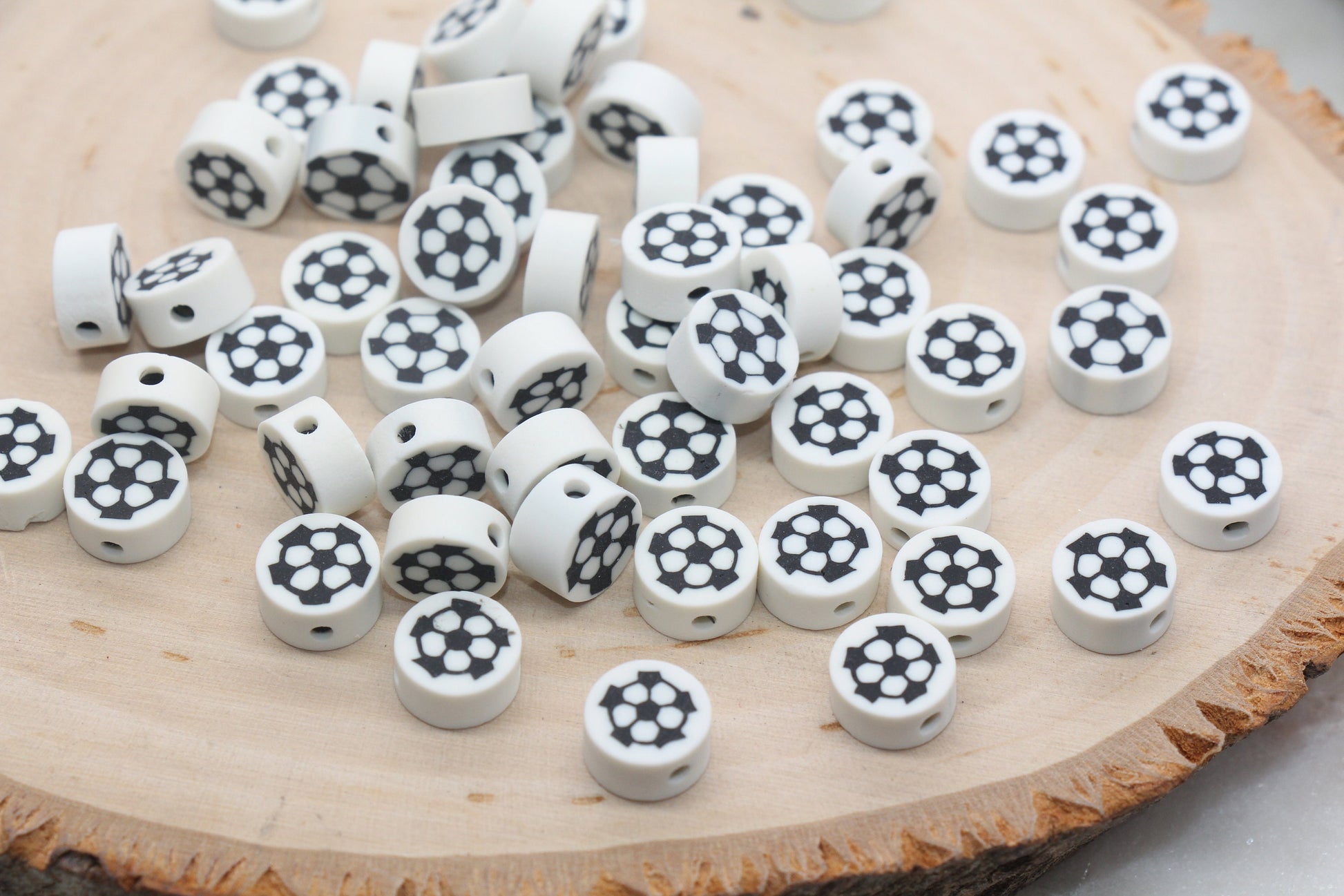 Soccer Ball Polymer Clay Beads, White Soccer Ball Beads, Kawaii Soccer Clay Beads, Sport Beads, Jewelry Beads #275