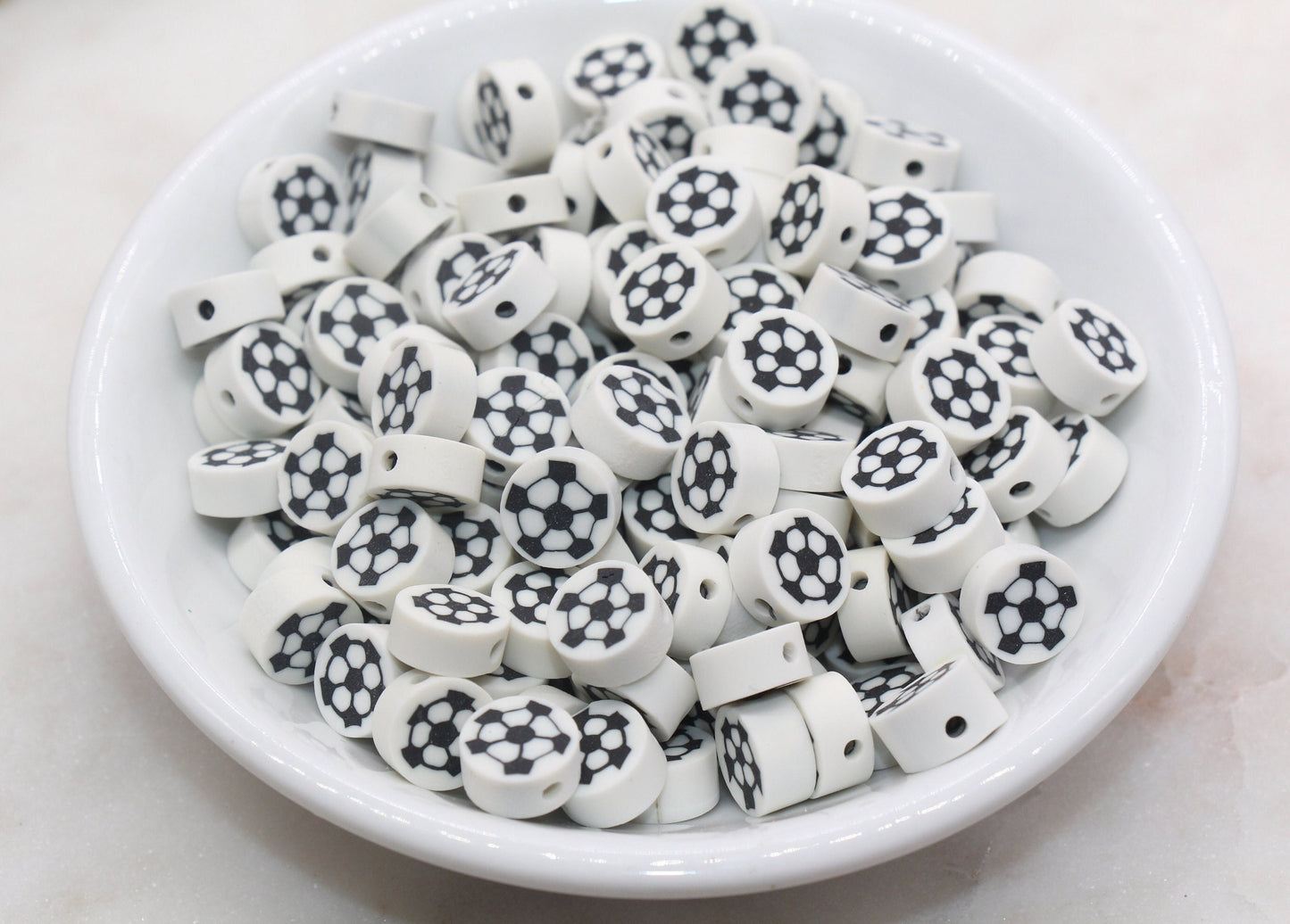 Soccer Ball Polymer Clay Beads, White Soccer Ball Beads, Kawaii Soccer Clay Beads, Sport Beads, Jewelry Beads #275