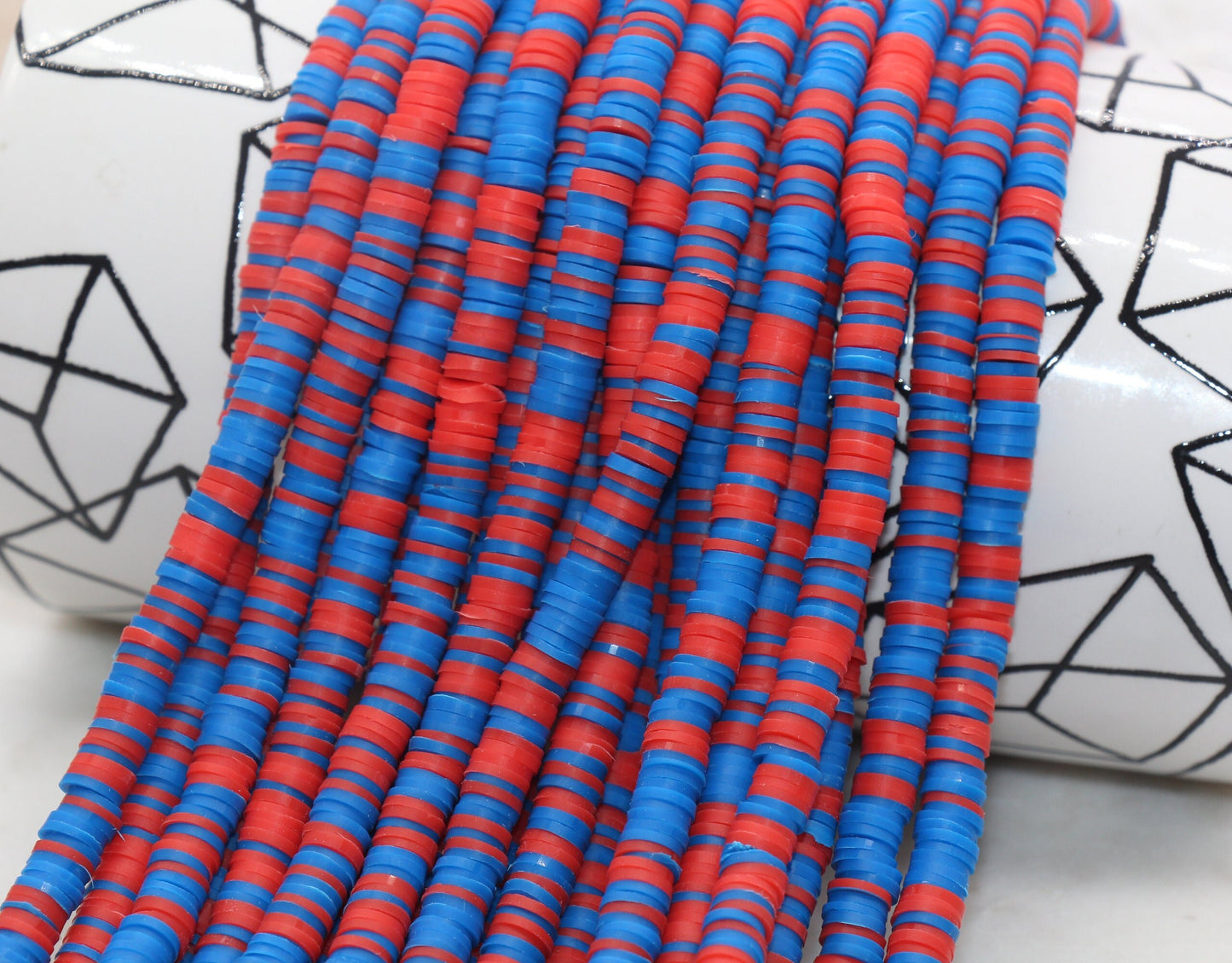 6mm Blue and Red Mix Heishi Beads, Polymer Clay Disc Beads, African Disc Beads, Wholesale Vinyl Heishi Beads #54