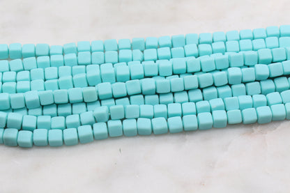 6mm Cube Polymer Clay Beads, Aqua Blue Heishi Beads, Square Clay Beads, Jewelry Beads, Bead for Bracelet #258