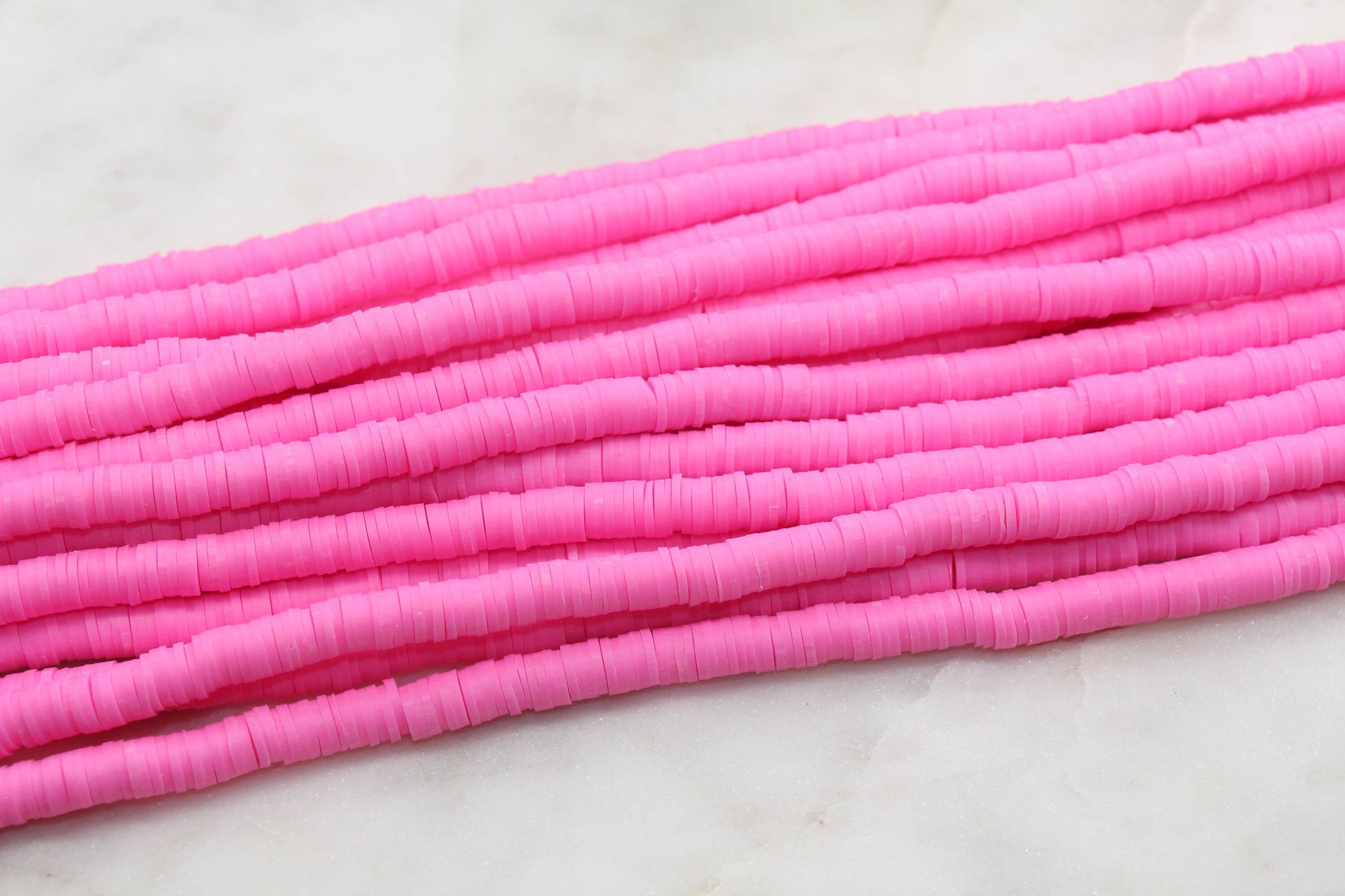 6mm Bubblegum Pink Heishi Beads, Polymer Clay Disc Beads, African Disc Beads, Vinyl Heishi, 16 inch Strand #75