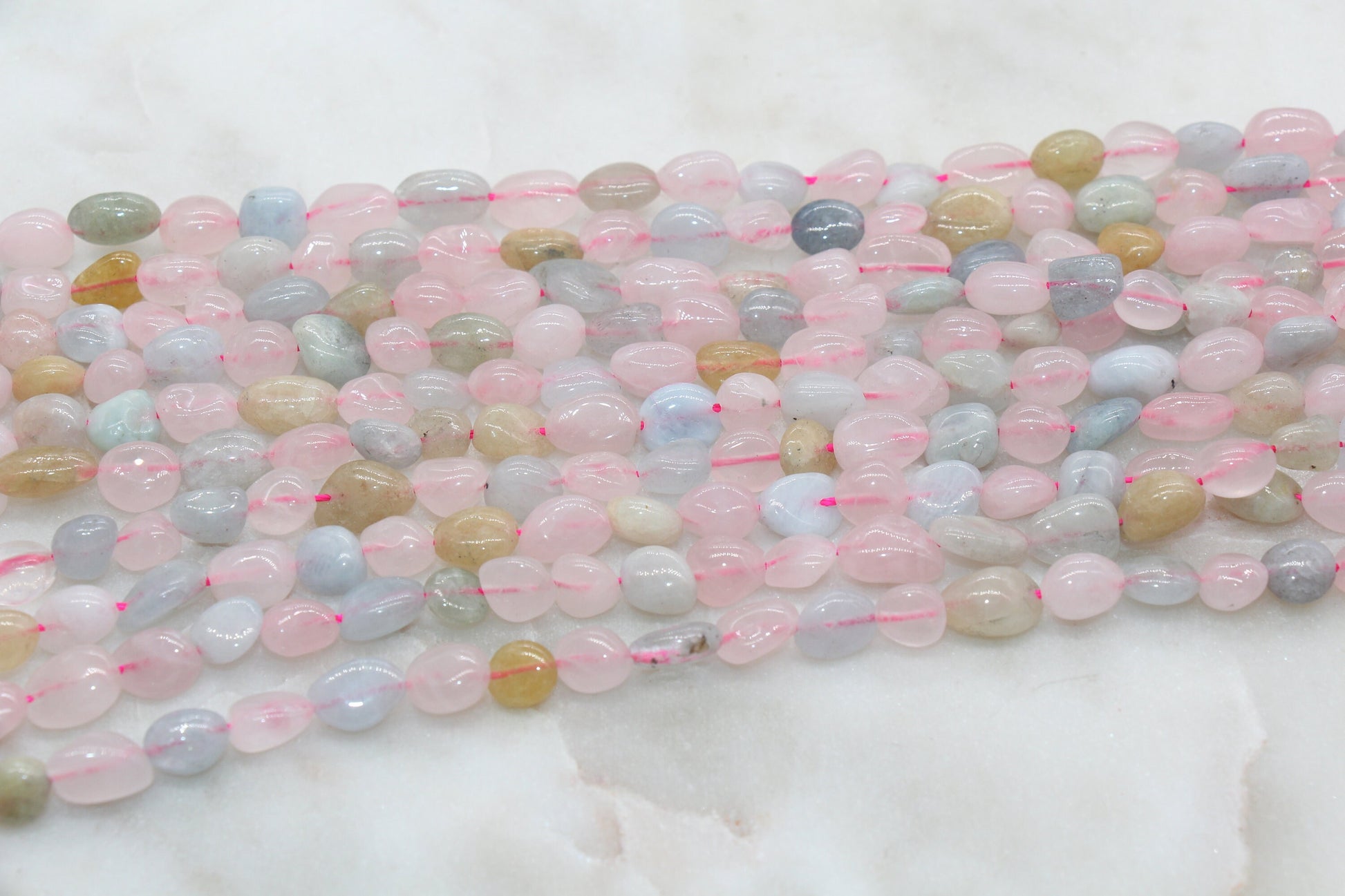 Morganite Aquamarine Nugget Beads, Pink Gemstone Loose Beads, Pebble Beads, 7mm-8mm , Full Strand #18