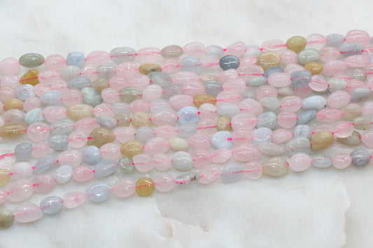 Morganite Aquamarine Nugget Beads, Pink Gemstone Loose Beads, Pebble Beads, 7mm-8mm , Full Strand #18
