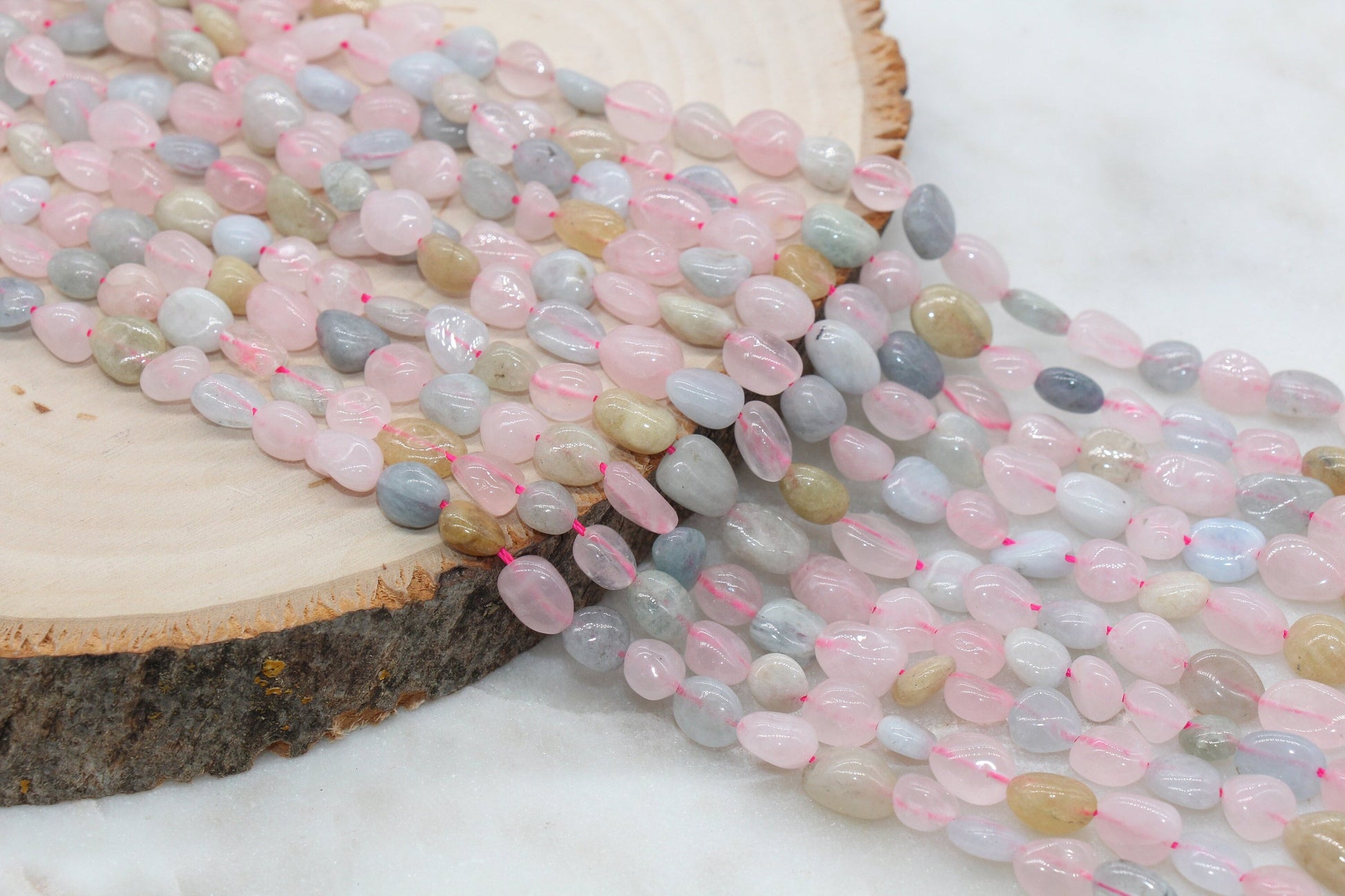Morganite Aquamarine Nugget Beads, Pink Gemstone Loose Beads, Pebble Beads, 7mm-8mm , Full Strand #18