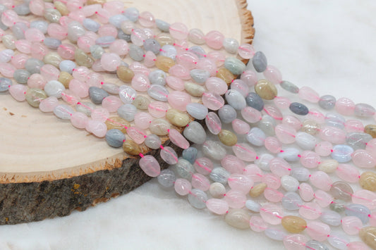 Morganite Aquamarine Nugget Beads, Pink Gemstone Loose Beads, Pebble Beads, 7mm-8mm , Full Strand #18
