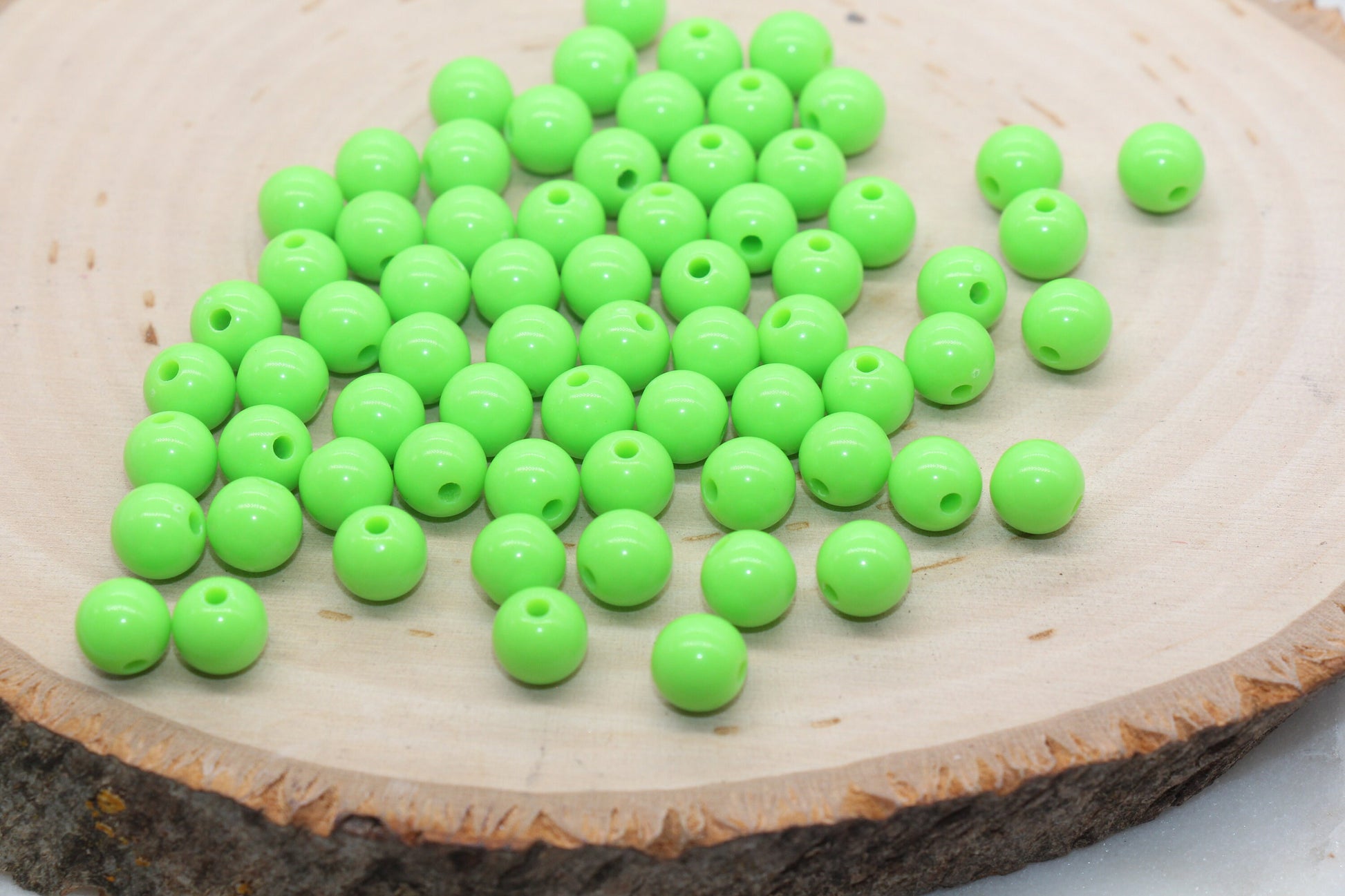 8mm Green Gumball Beads, Round Acrylic Loose Beads, Bubblegum Beads, Chunky Beads, Smooth Plastic Round Beads #2823