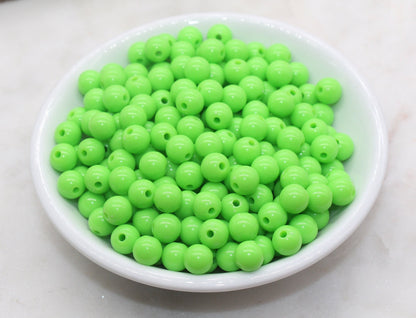 8mm Green Gumball Beads, Round Acrylic Loose Beads, Bubblegum Beads, Chunky Beads, Smooth Plastic Round Beads #2823